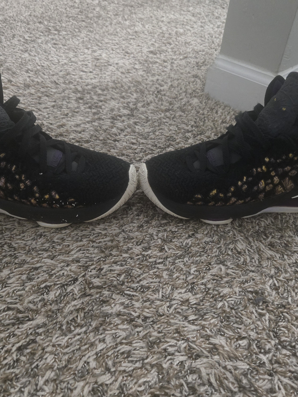 Women’s Black Knit Athletic Sneakers with Gold Accent